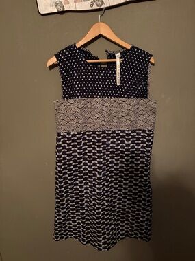 Uncle Frank Navy and Cream Mixed-Pattern Sleeveless Mini Dress
